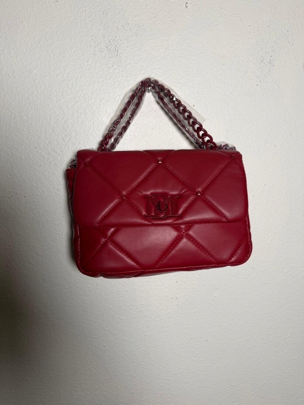 NWT Badgley Mischka Red Quilted Vegan Leather Chain Shoulder Crossbody Bag $129